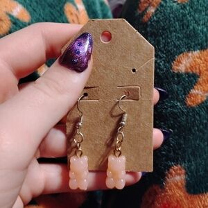 Handmade pale pink peach colored fun cute gummy bear earrings